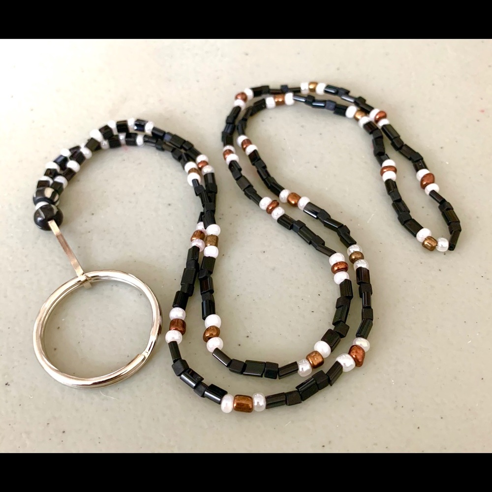 Lanyard, black, white, & Copper